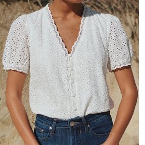 Berthie white eyelet button up blouse